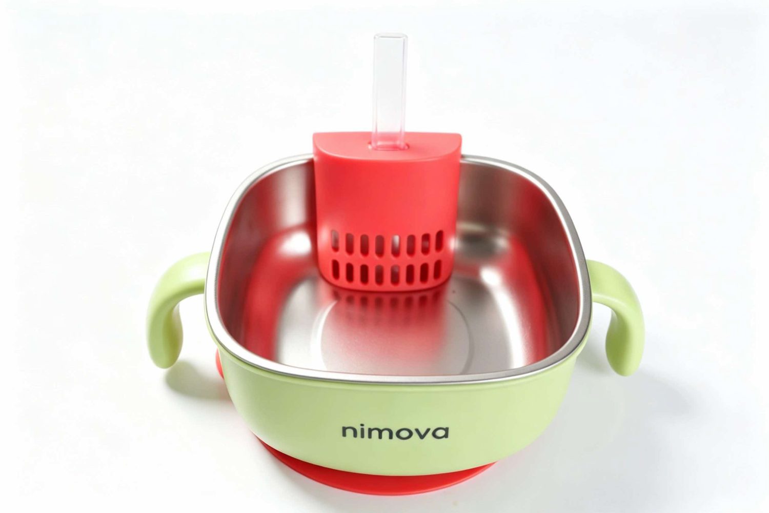 The suction base being pressed to a tray